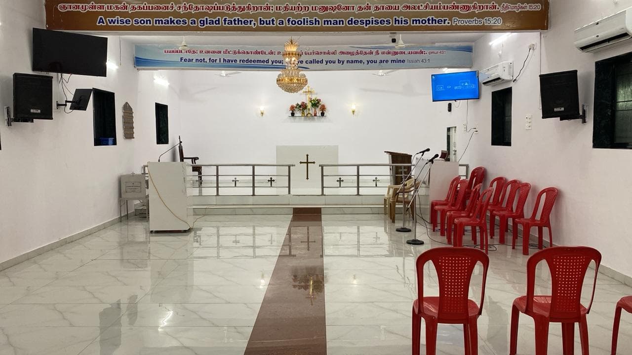 Interior worship space at All Saints’ Tamil Church